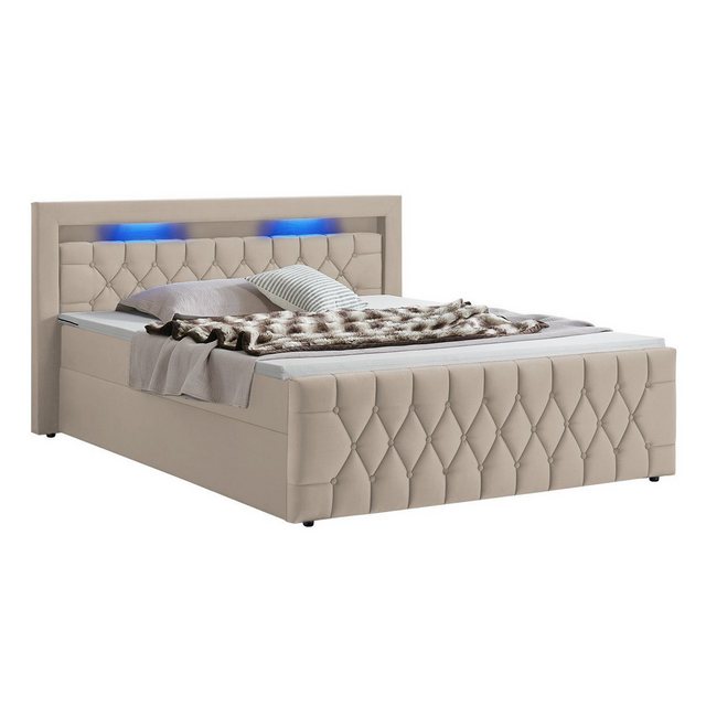 Juskys Polsterbett Leona, 180x200 cm, Boxspringbett-Optik, Samt-Bezug, LED- günstig online kaufen