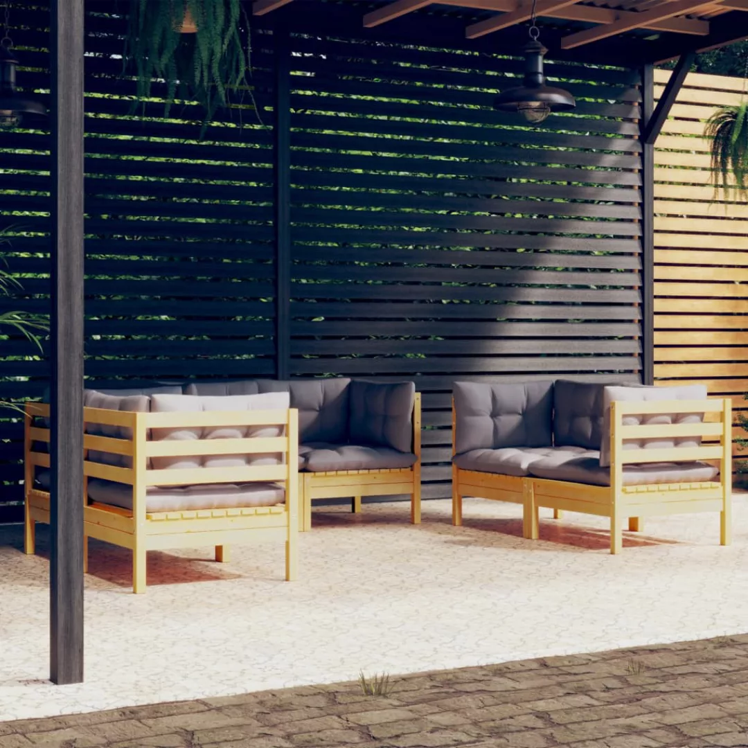 6-tlg. Garten-lounge-set Mit Grauen Kissen Kiefer Massivholz günstig online kaufen