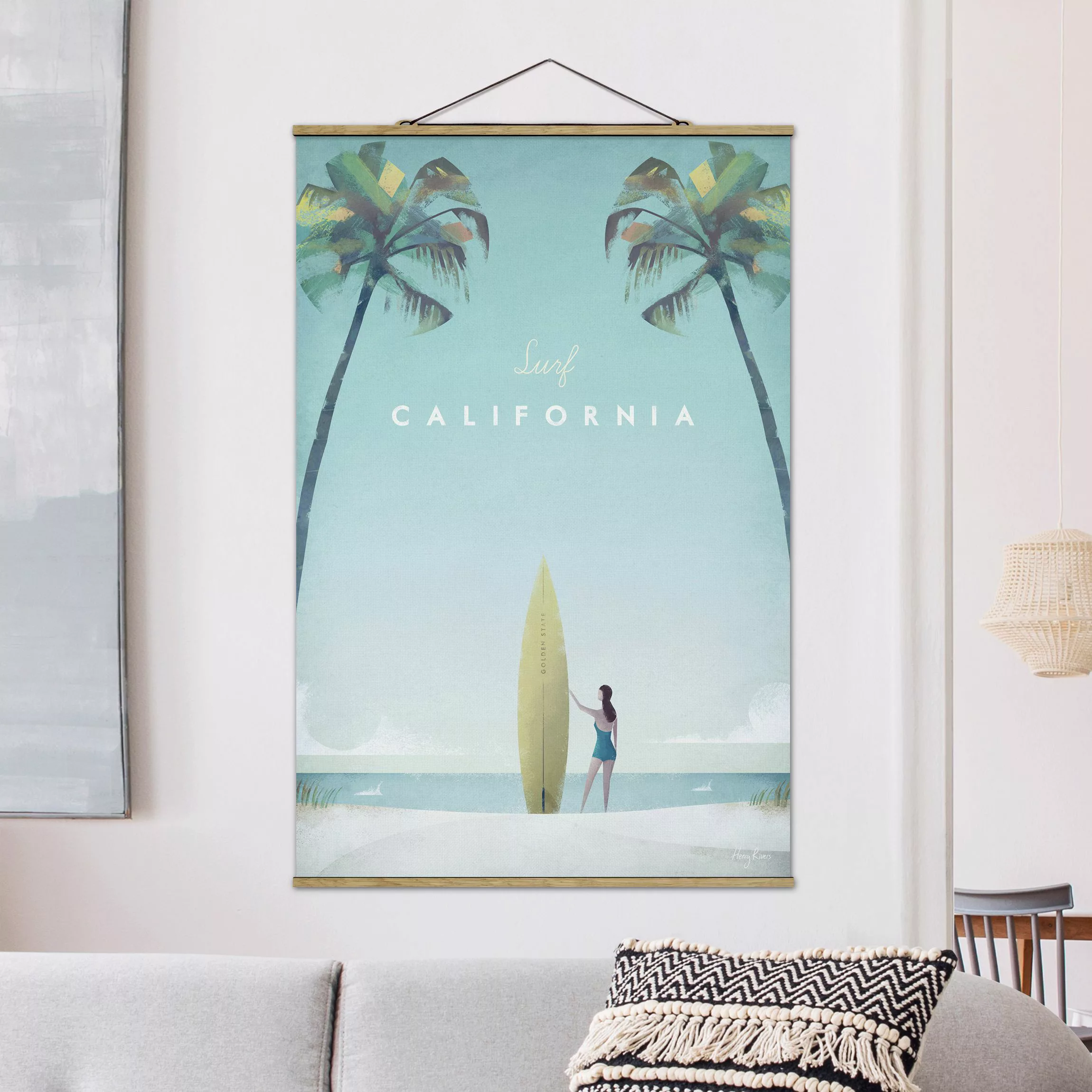 Stoffbild mit Posterleisten - Hochformat Reiseposter - California günstig online kaufen