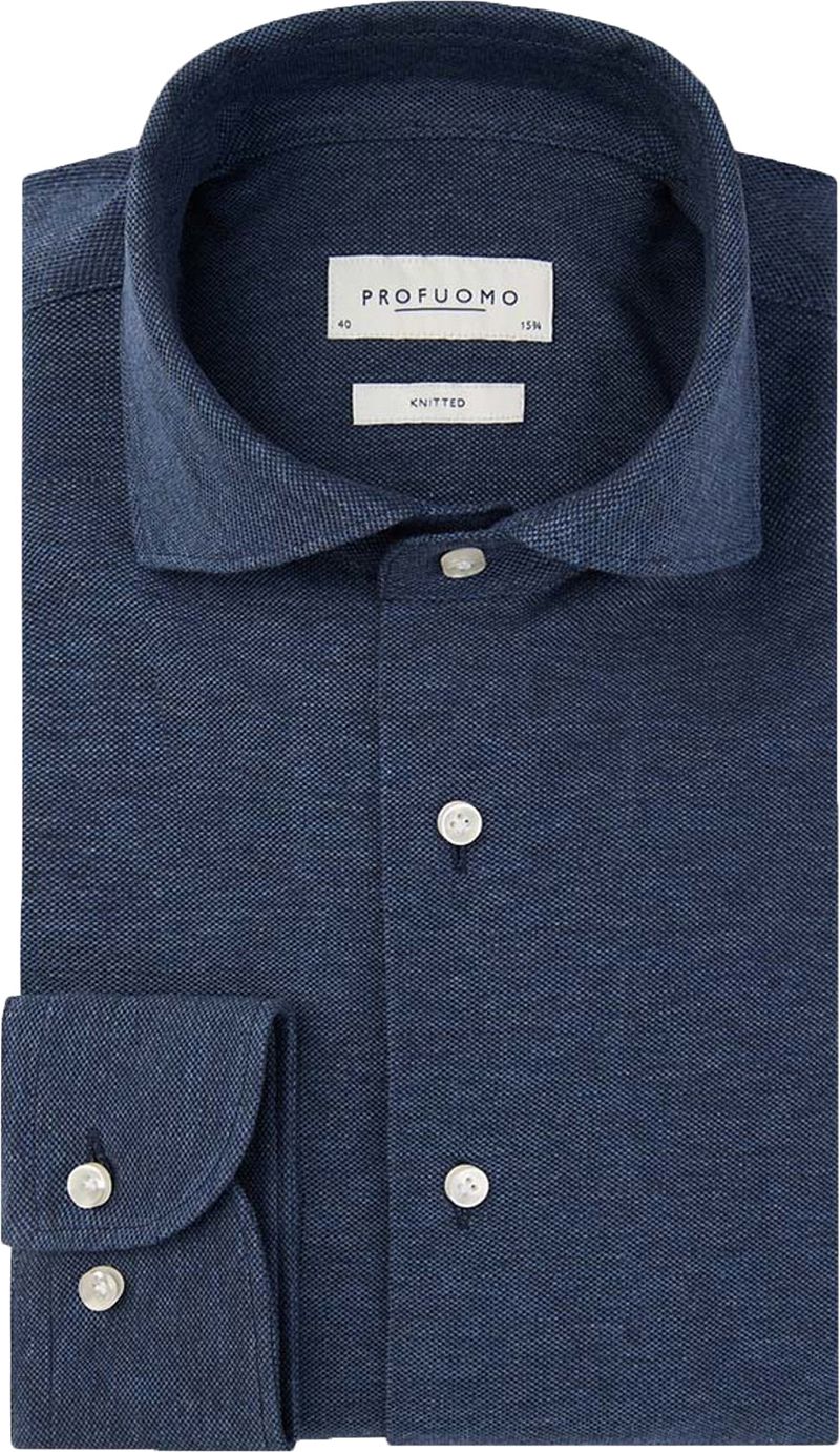 Profuomo Hemd Knitted Slim Fit Indigo Blau - Größe 38 günstig online kaufen