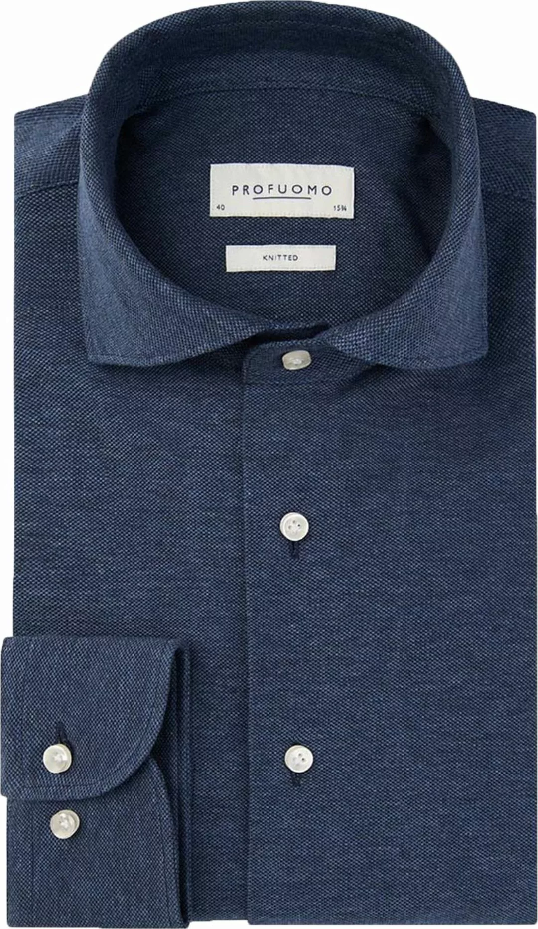 Profuomo Hemd Knitted Slim Fit Indigo Blau - Größe 44 günstig online kaufen