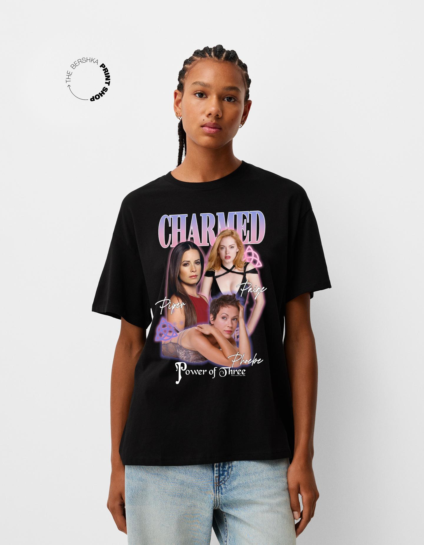 Bershka Charmed Oversize-T-Shirt Mit Kurzen Ärmeln Damen Xs Schwarz günstig online kaufen