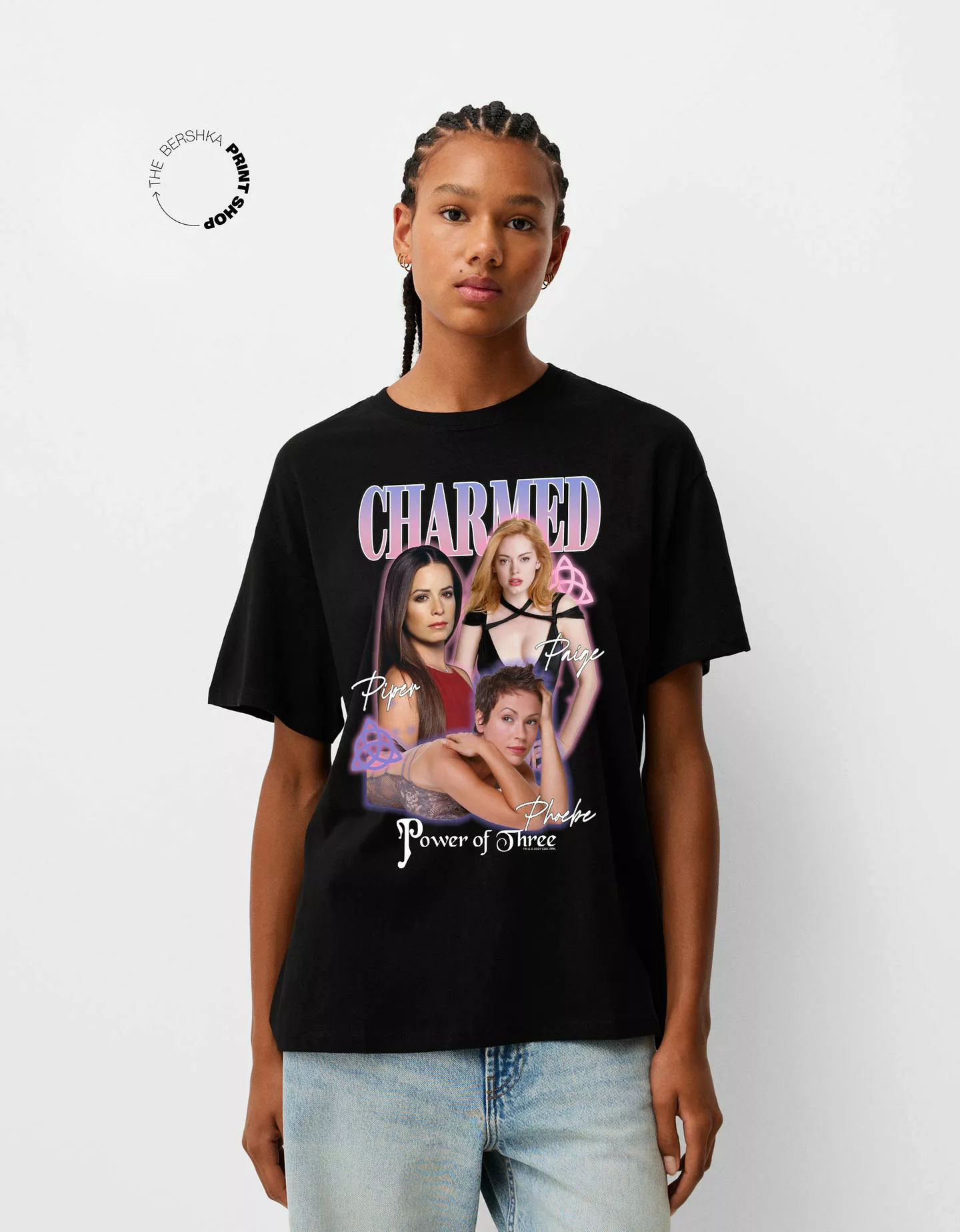 Bershka Charmed Oversize-T-Shirt Mit Kurzen Ärmeln Damen L Schwarz günstig online kaufen