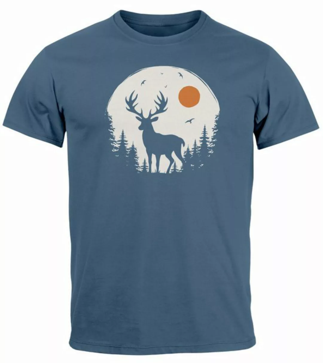 Neverless Print-Shirt Herren T-Shirt Frontprint Hirsch Wald Outdoor Natur W günstig online kaufen