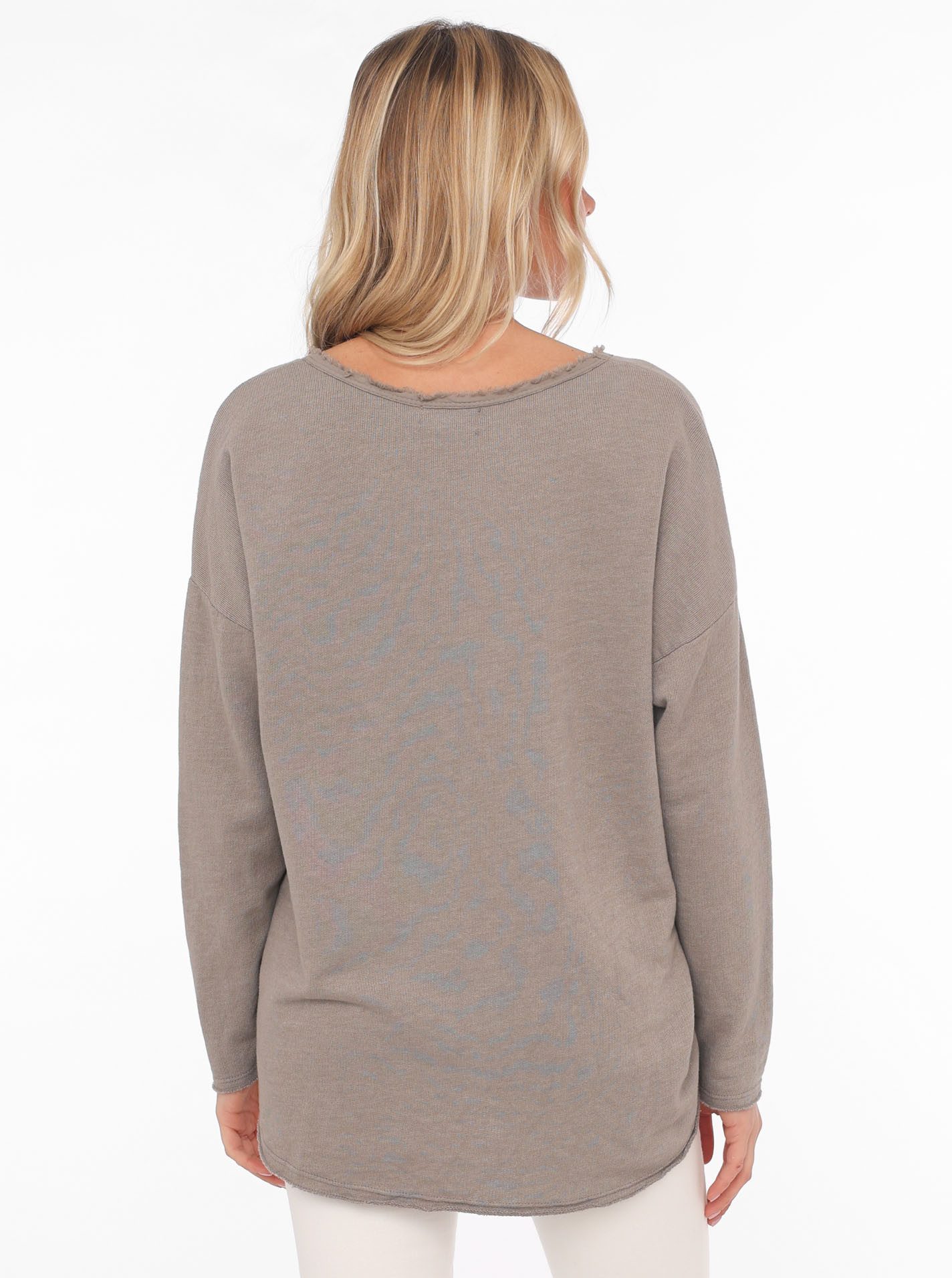 Zwillingsherz Sweatshirt "Positive Mind" ausgefranster V-Ausschnitt, günstig online kaufen