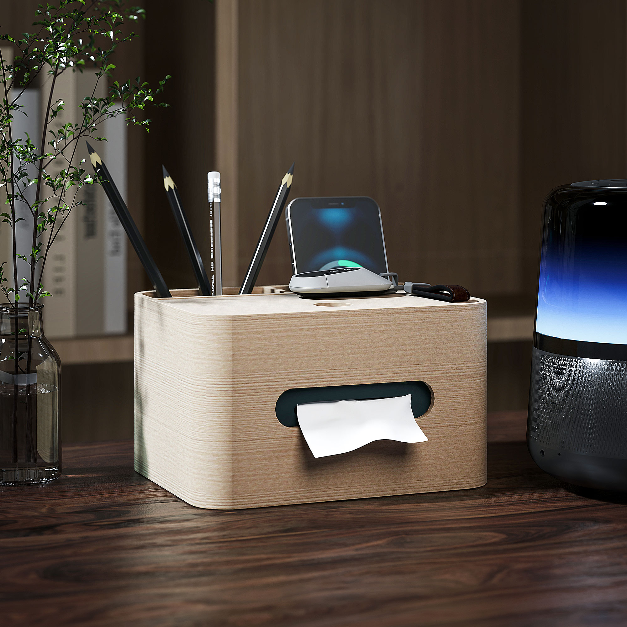 HOMCOM Holz Taschentuchbox mit 2 Aufbewahrungsfächern für Büro, Esstisch 20 günstig online kaufen