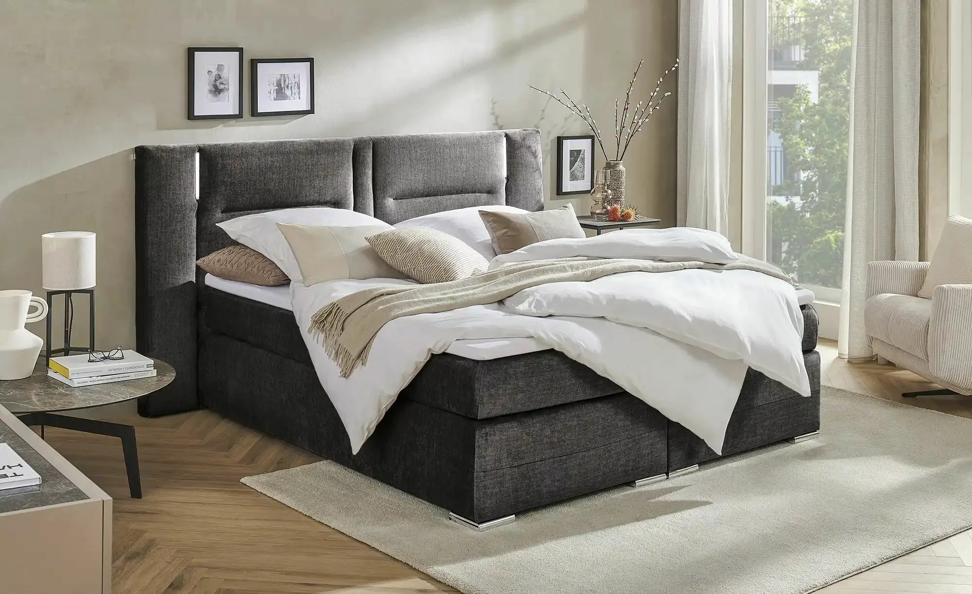 uno Boxspringbett  Aston ¦ schwarz ¦ Maße (cm): B: 213 H: 120 Betten > Boxs günstig online kaufen