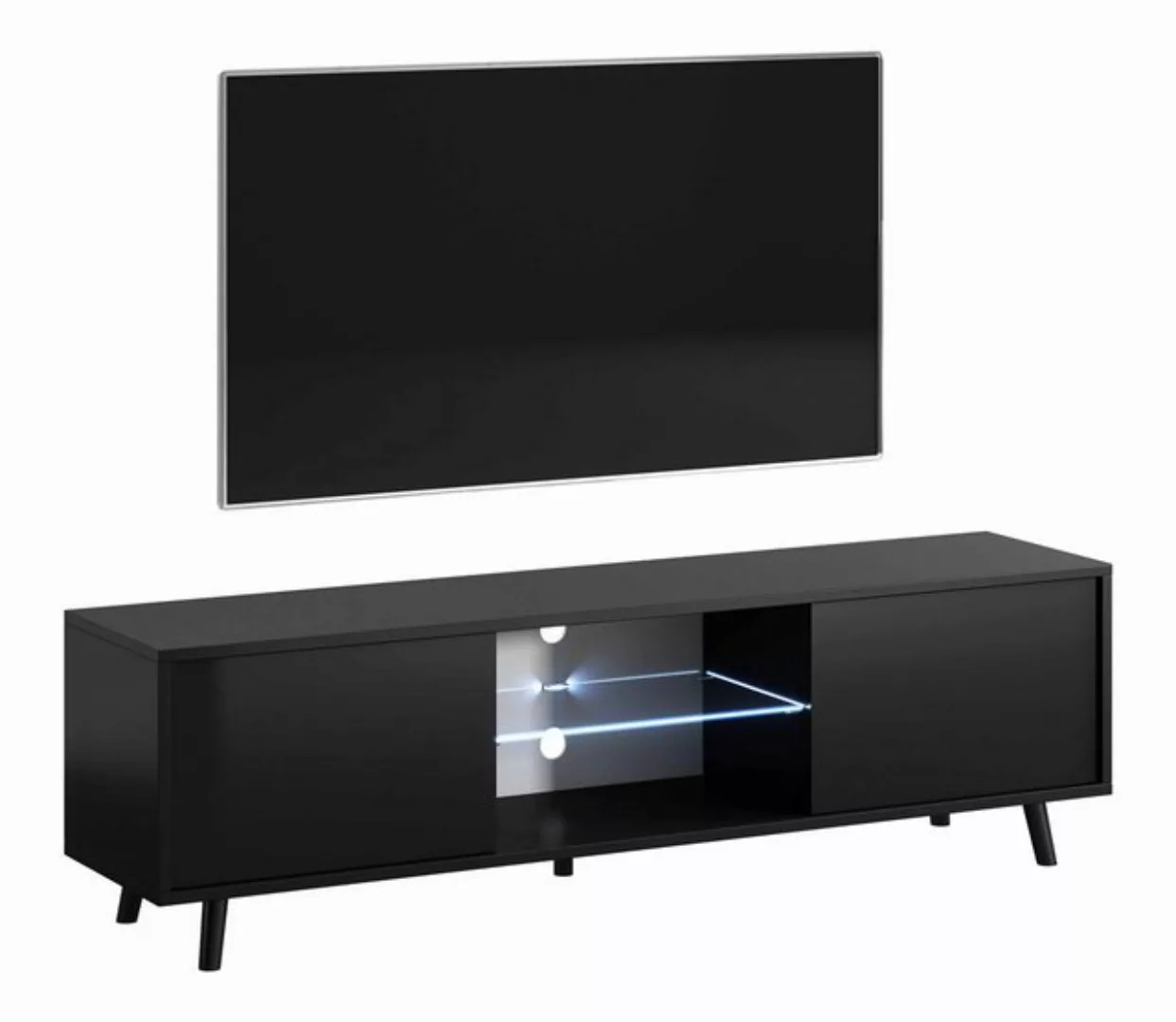 Furnix TV-Schrank LAZANO Lowboard 140 cm Fernsehschrank 2 Türen Metallfüße günstig online kaufen