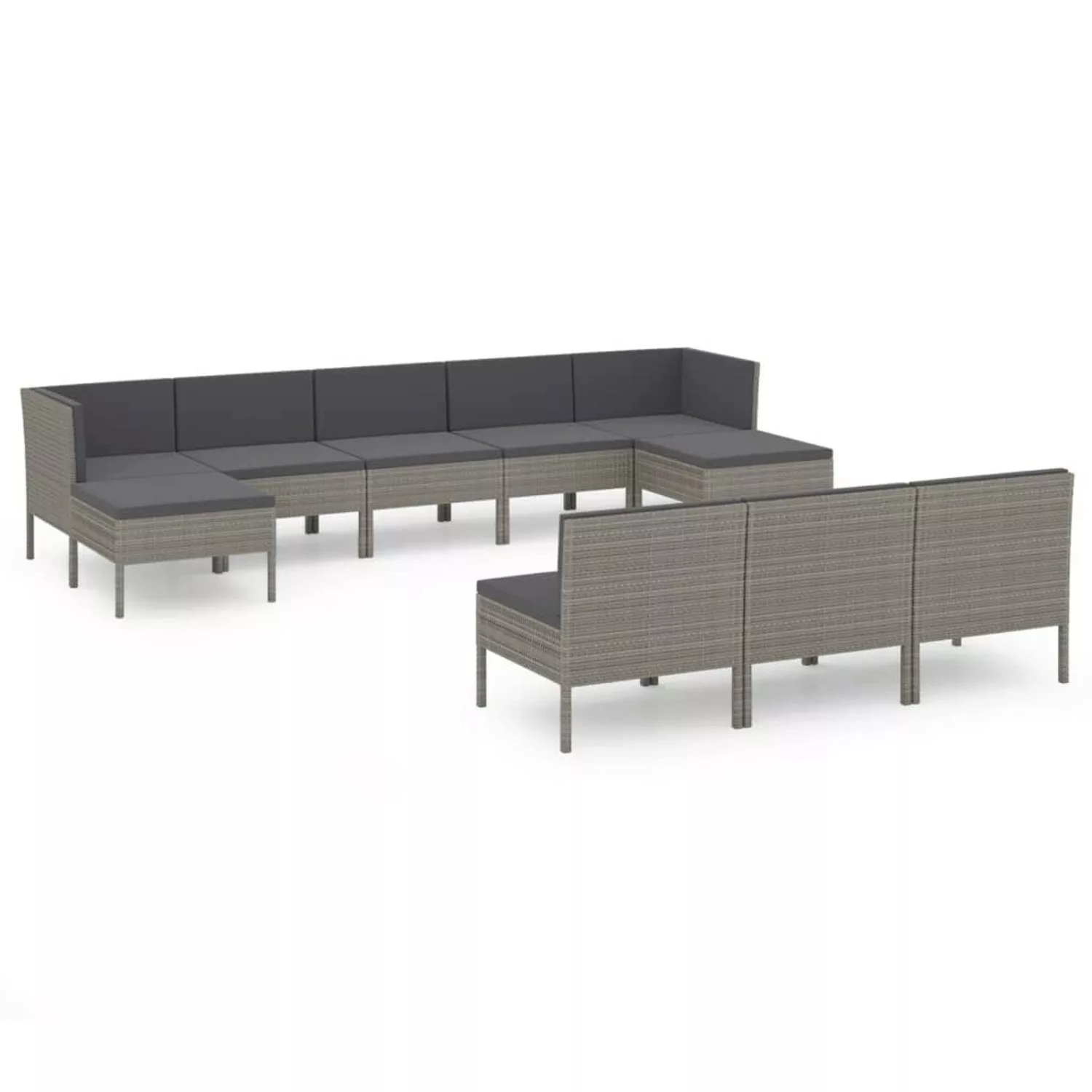 10-tlg. Garten-lounge-set Mit Auflagen Poly Rattan Grau günstig online kaufen