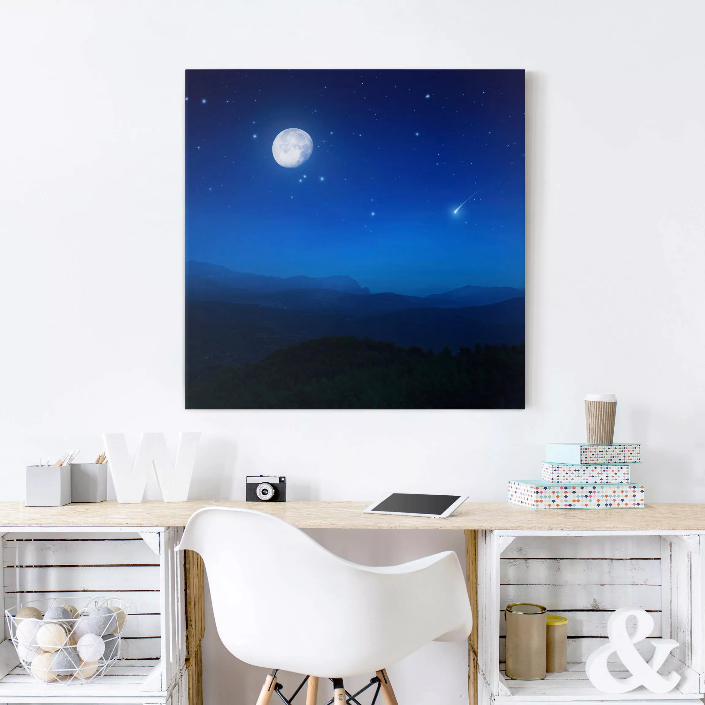 Leinwandbild Natur & Landschaft - Quadrat Ein Wunsch bei Vollmond günstig online kaufen