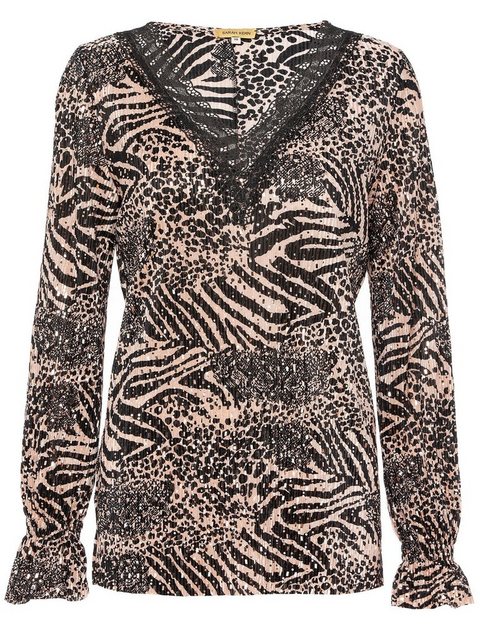 Sarah Kern Blusenshirt Pliseebluse figurumspielend in Animal Mix günstig online kaufen