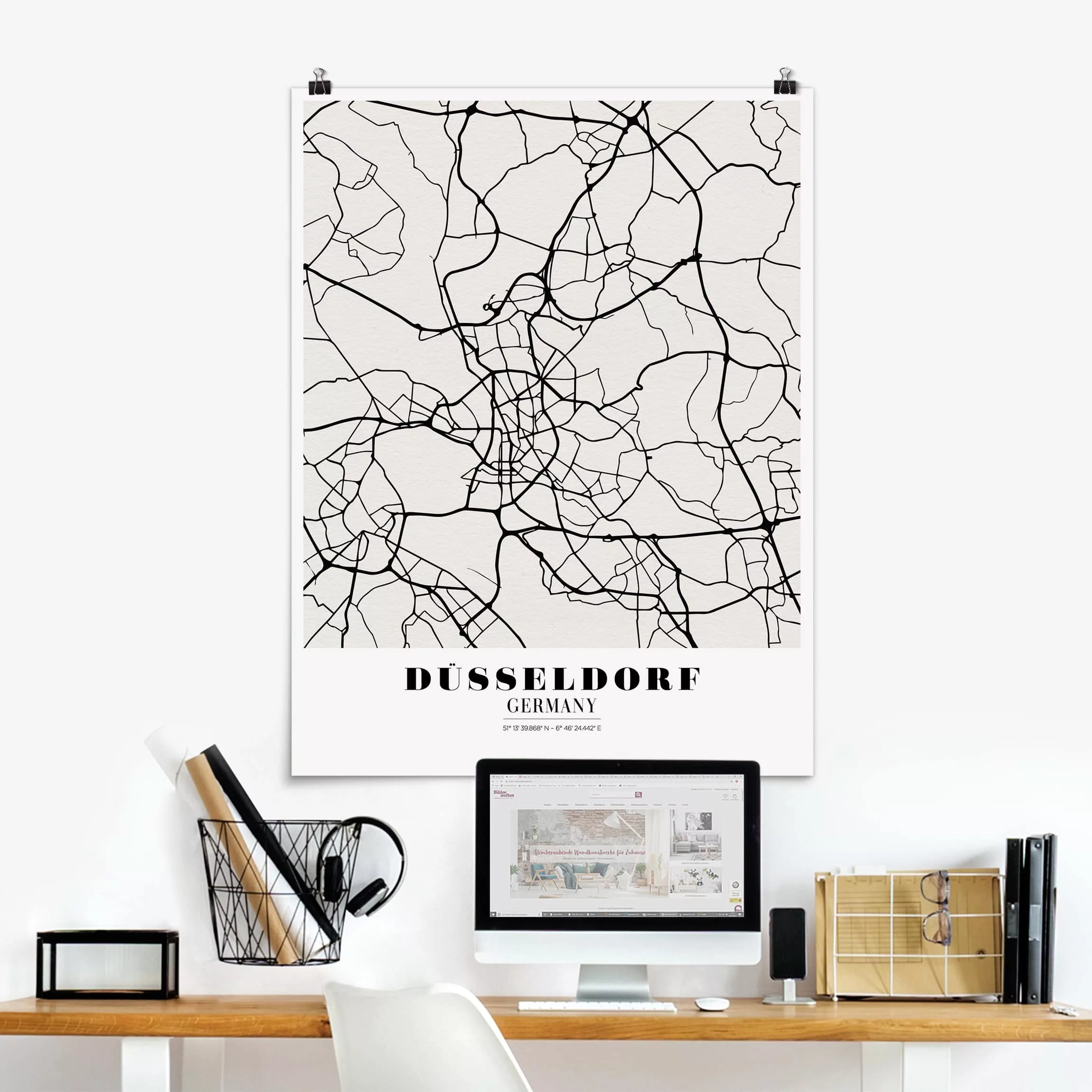 Poster Stadt-, Land- & Weltkarten - Hochformat Stadtplan Düsseldorf - Klass günstig online kaufen