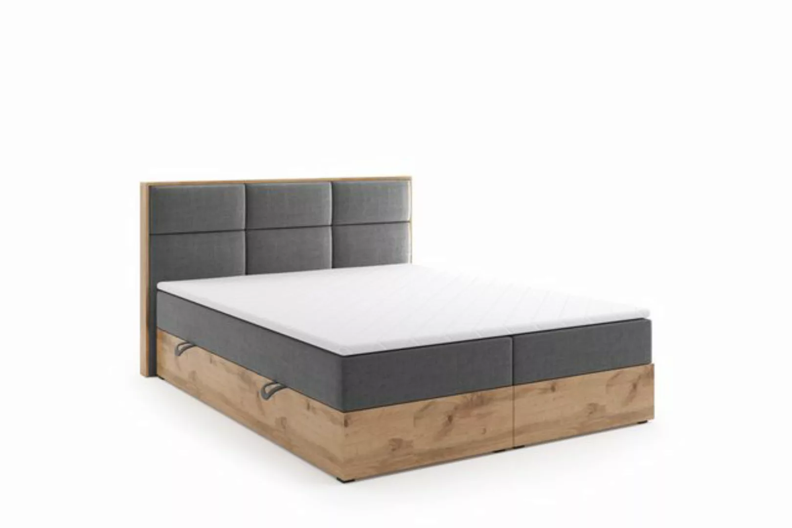 Labett Boxspringbett aus Holz im Loft-Stil & Kopfteil mit gepolsterten Pane günstig online kaufen