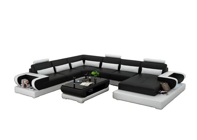 JVmoebel Ecksofa Ledersofa mit USB,Couch Wohnlandschaft Ecksofa Garnitur Mo günstig online kaufen