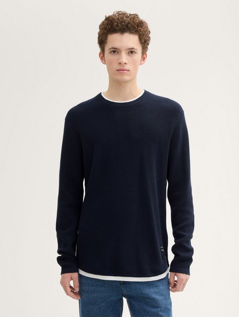 TOM TAILOR Denim Strickpullover Strickpullover im 2-in-1-Look mit Logo Badg günstig online kaufen