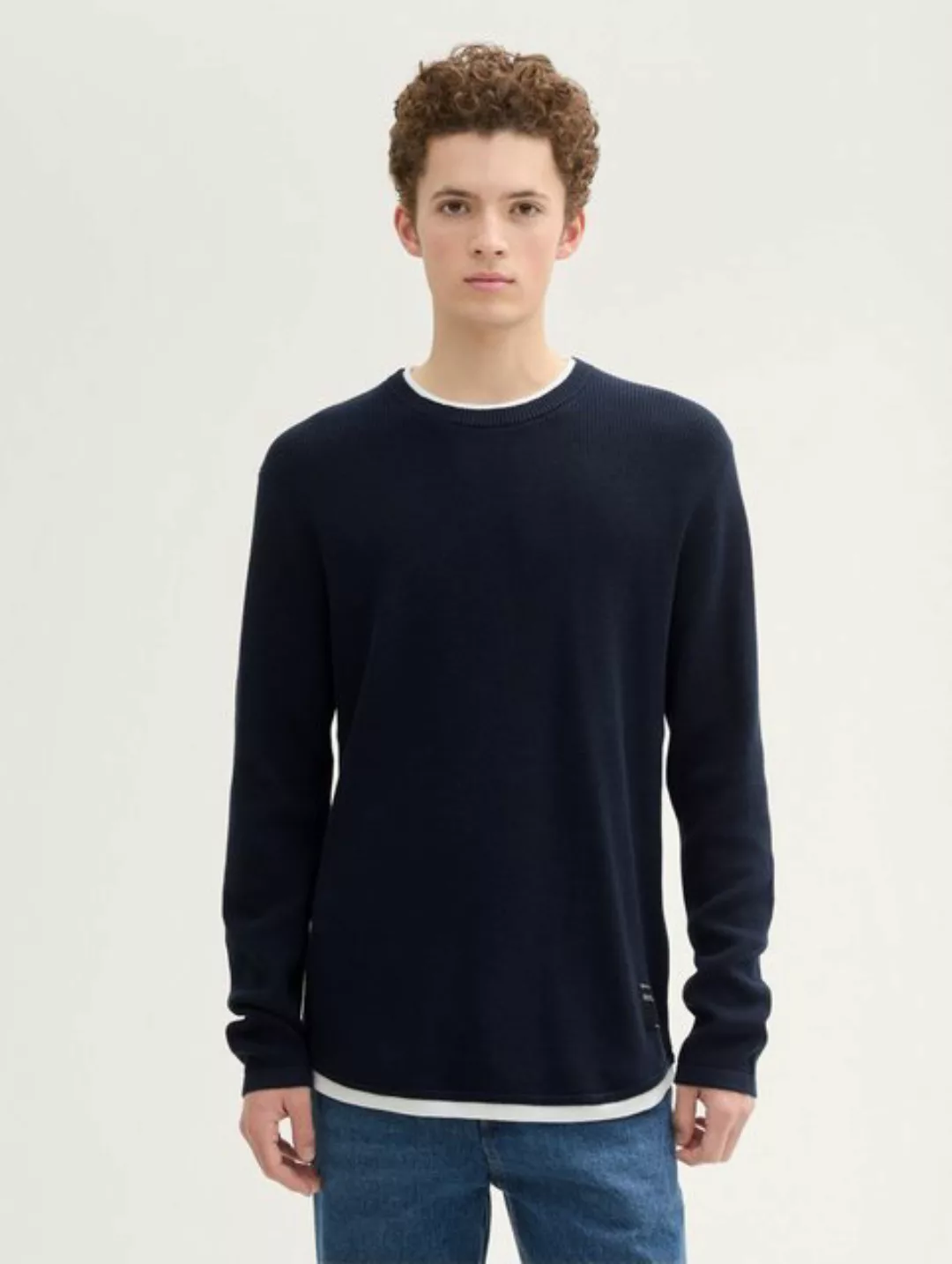 TOM TAILOR Denim Strickpullover Strickpullover im 2-in-1-Look mit Logo Badg günstig online kaufen