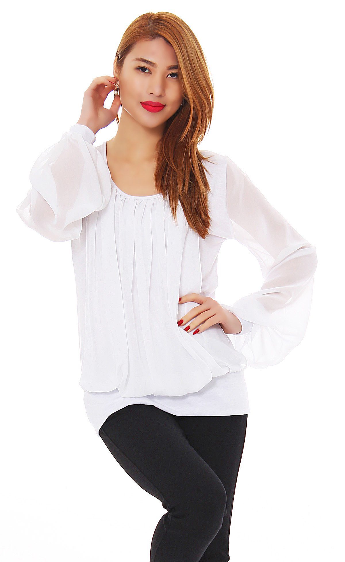 Mississhop Chiffonbluse Damen Bluse Chiffon Rundhals günstig online kaufen