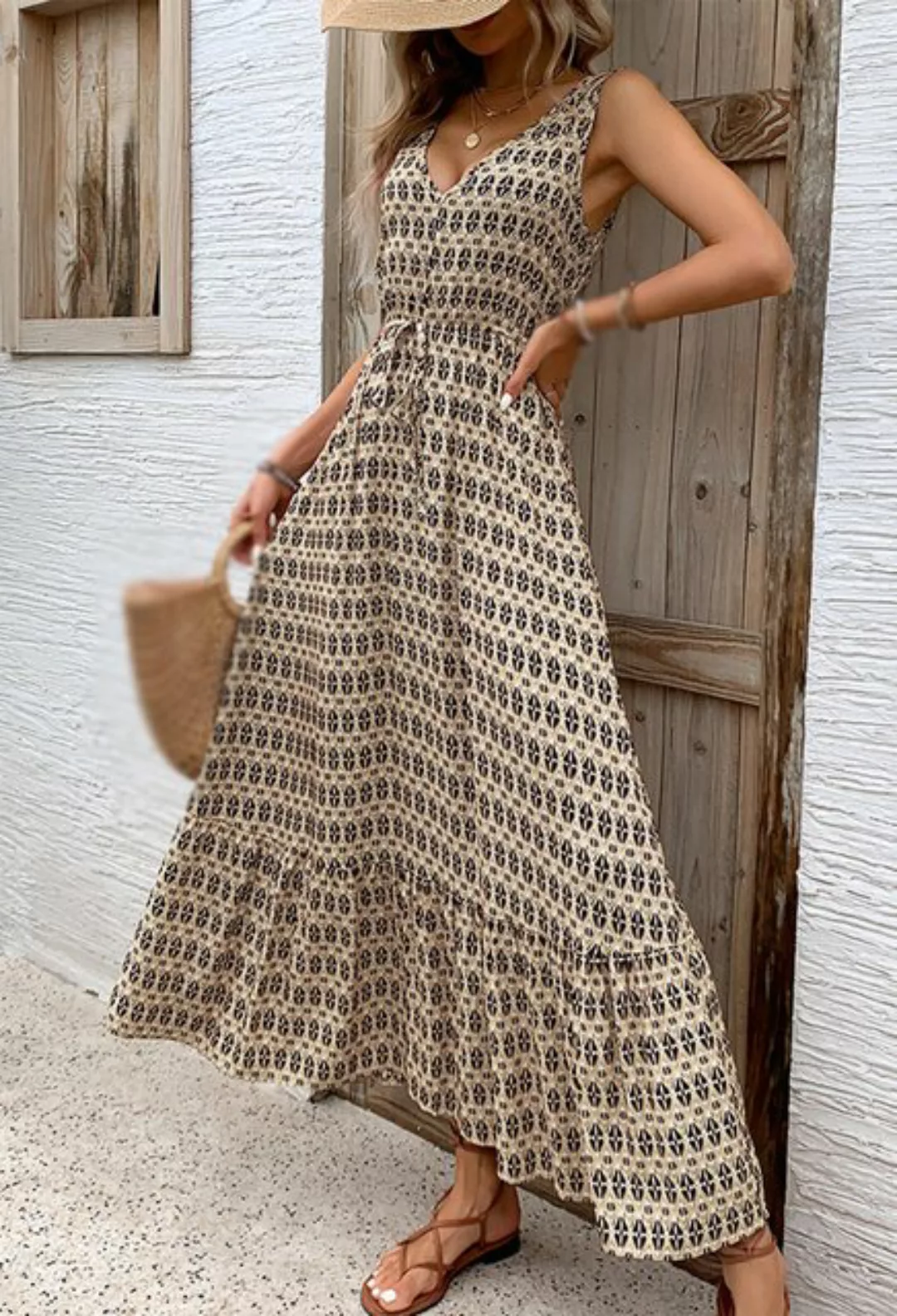 CHENIN Trägerkleid Ärmelloses Damenkleid mit Rautenmuster Vielseitiges Klei günstig online kaufen