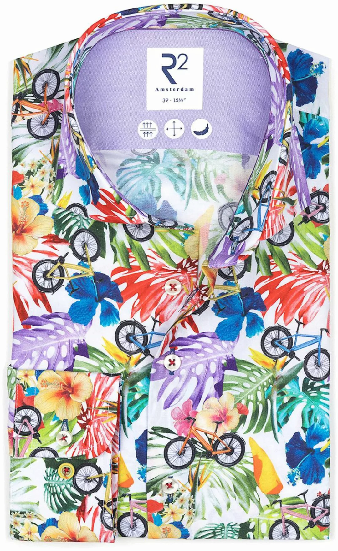 R2 Hemd Botanischer Druck Fahrrad Multicolour - Größe 41 günstig online kaufen