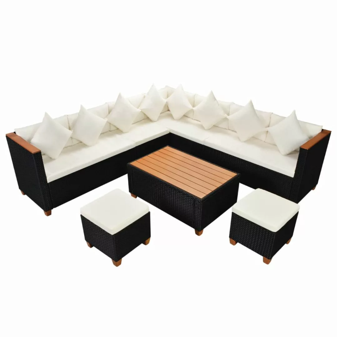 7-tlg. Garten-lounge-set Mit Auflagen Poly Rattan Schwarz günstig online kaufen