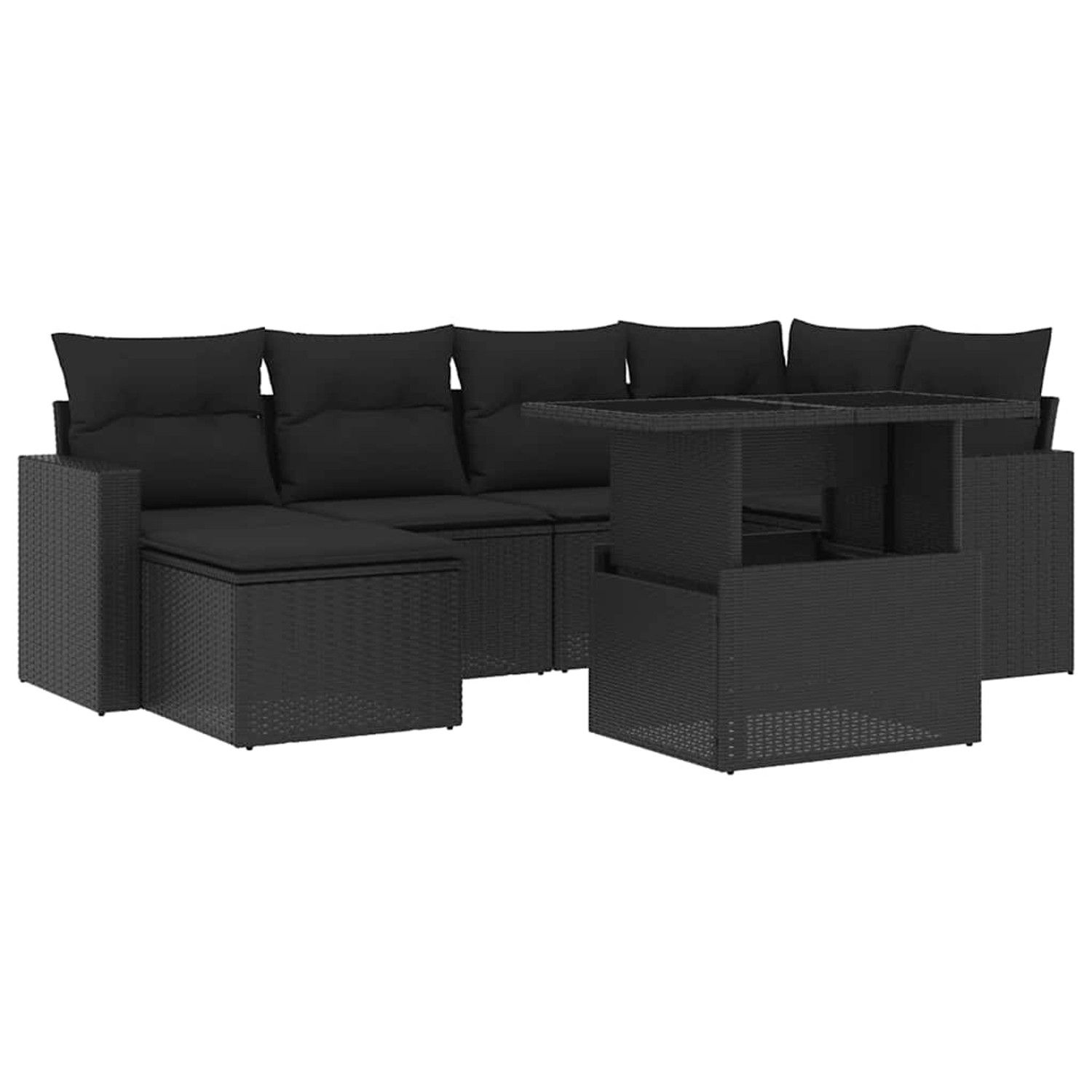 vidaXL 7-Tlg Garten-Sofagarnitur mit Kissen Schwarz Poly Rattan 3267415 günstig online kaufen