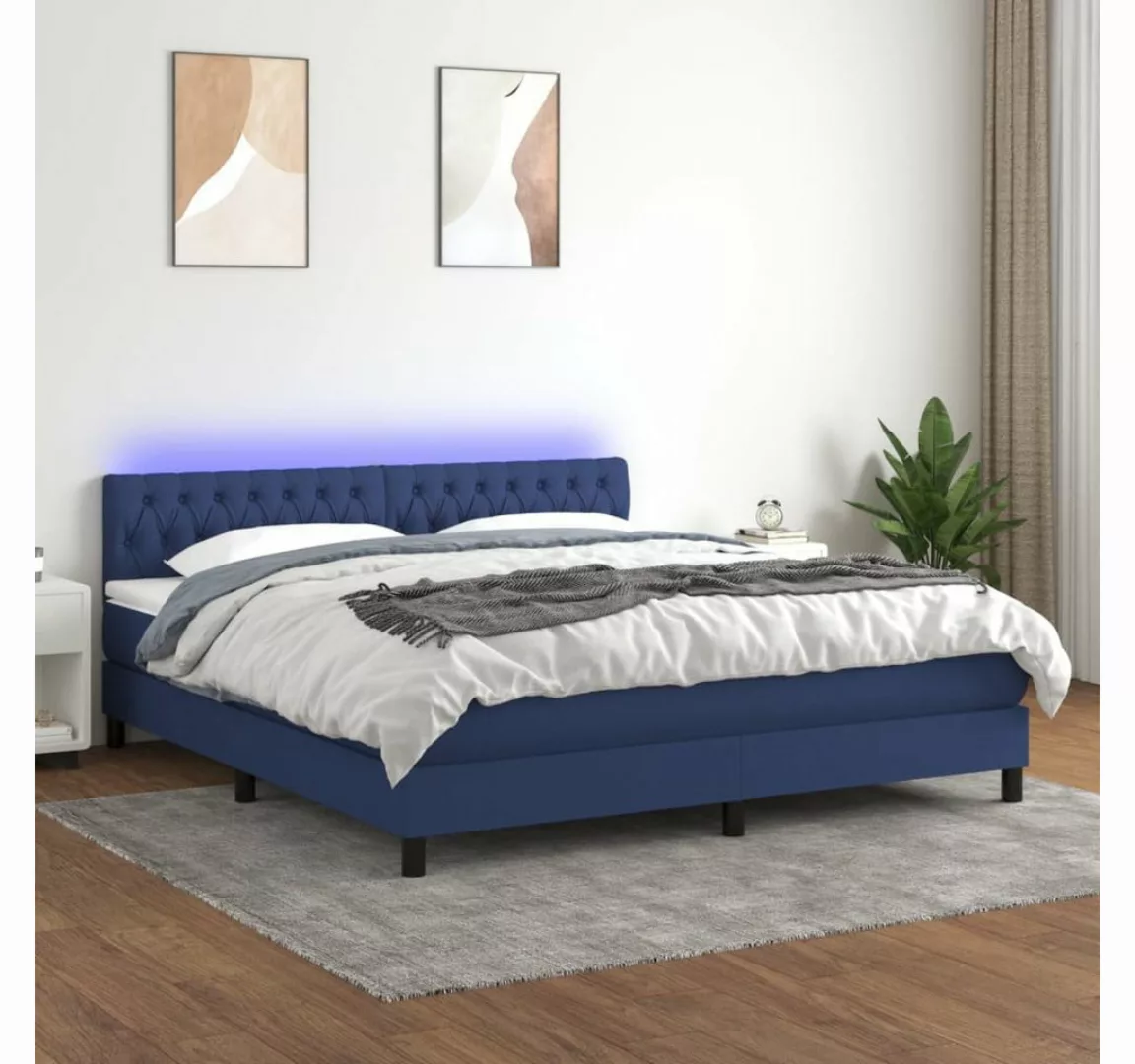 vidaXL Boxspringbett Boxspringbett mit Matratze LED Blau 180x200 cm Stoff B günstig online kaufen