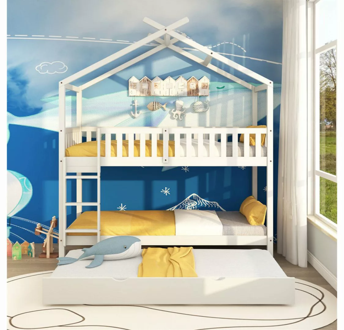 XDeer Etagenbett Hausbett Kinderbett Jugendbett, 90x200 cm, drei Betten, Au günstig online kaufen