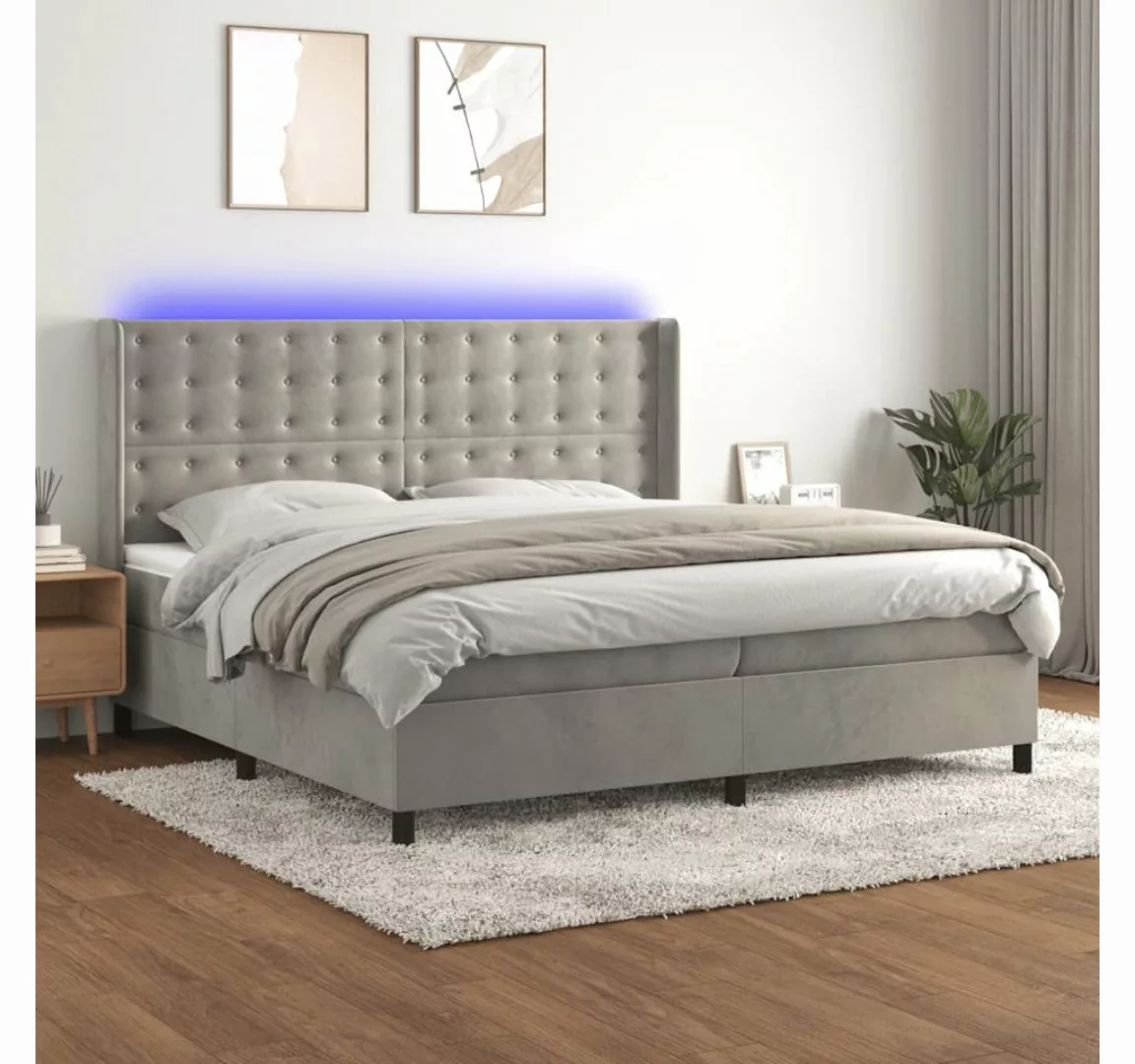 vidaXL Boxspringbett Boxspringbett mit Matratze und LED Samt (200 x 200 cm, günstig online kaufen