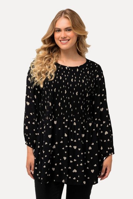 Ulla Popken Longbluse Smokbluse Herzmuster A-Linie Rundhals 3/4-Arm günstig online kaufen