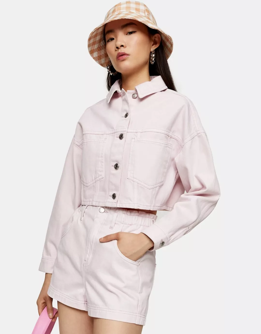 Topshop – Shorts aus Bio-Baumwolle in Rosa mit Paperbag-Taille günstig online kaufen