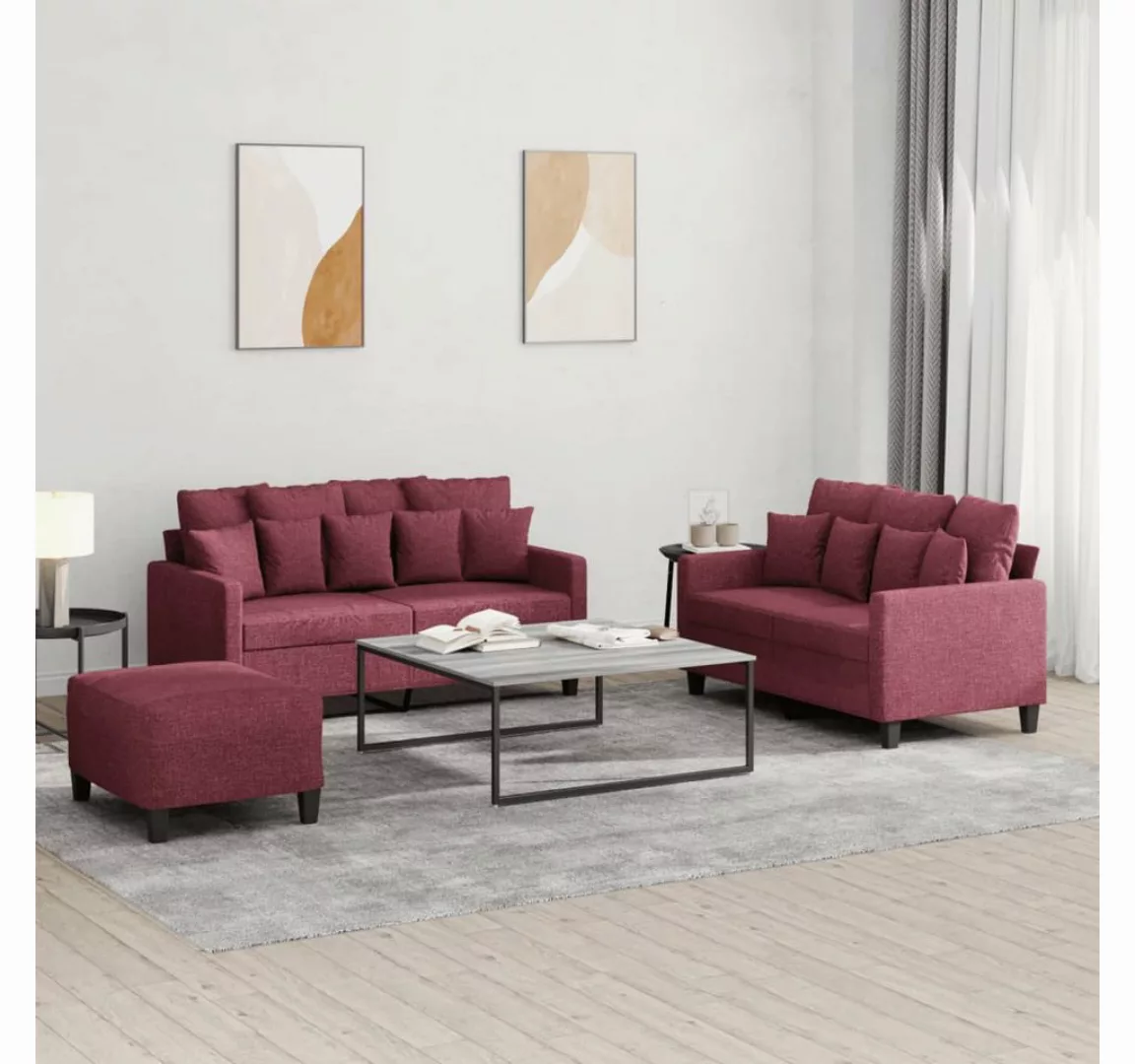 vidaXL Sofa Sofagarnitur Set mit Kissen Stoff, 3-tlg., Rot günstig online kaufen