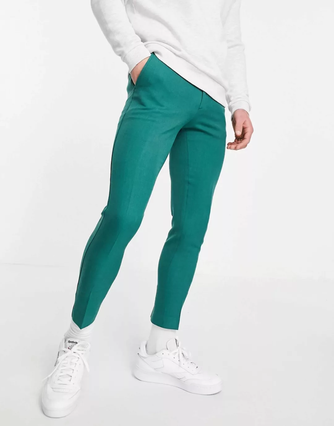 ASOS DESIGN – Extrem enge, elegante Hose in Tonic-Marineblau-Grün günstig online kaufen