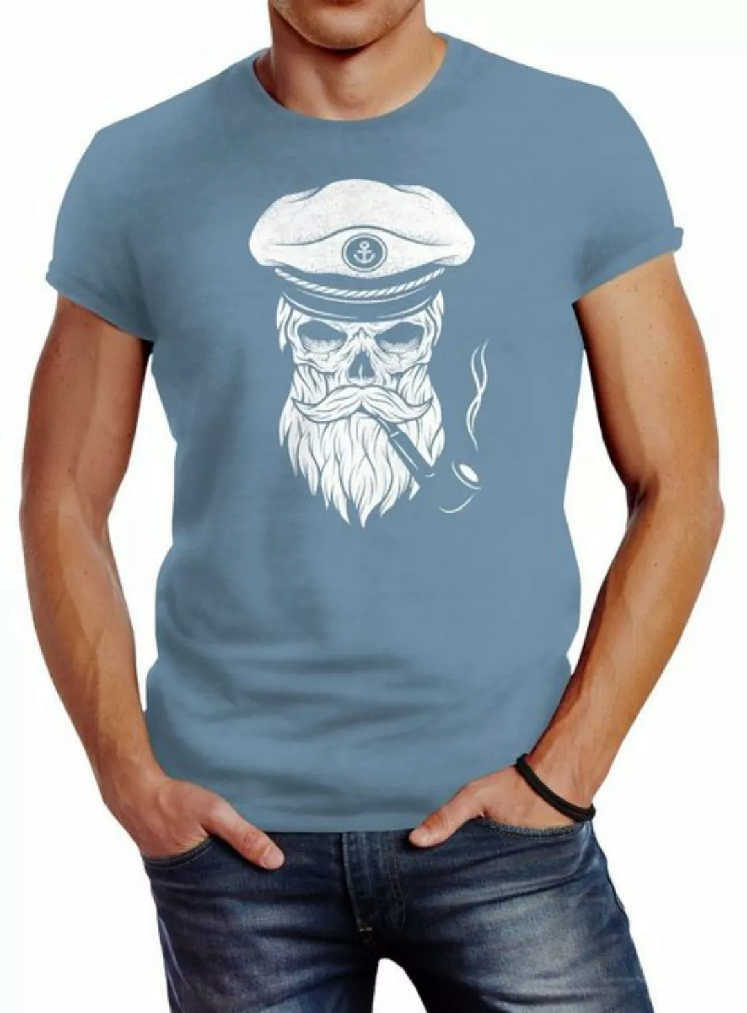 Neverless Print-Shirt Herren T-Shirt Totenkopf Kapitän Captain Skull Hipste günstig online kaufen