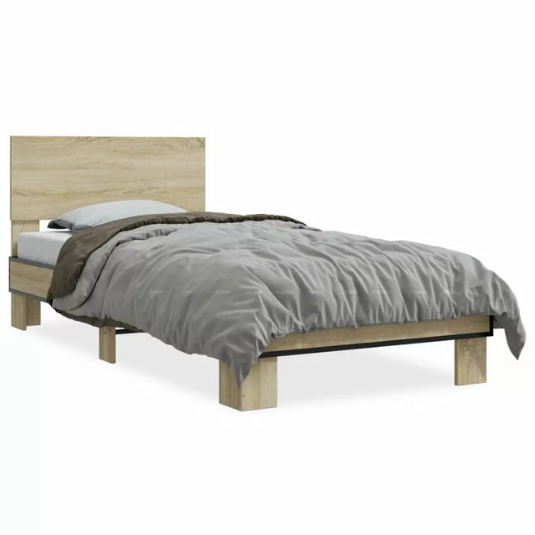 vidaXL Bett Bettgestell Sonoma-Eiche 75x190 cm Holzwerkstoff und Metall günstig online kaufen