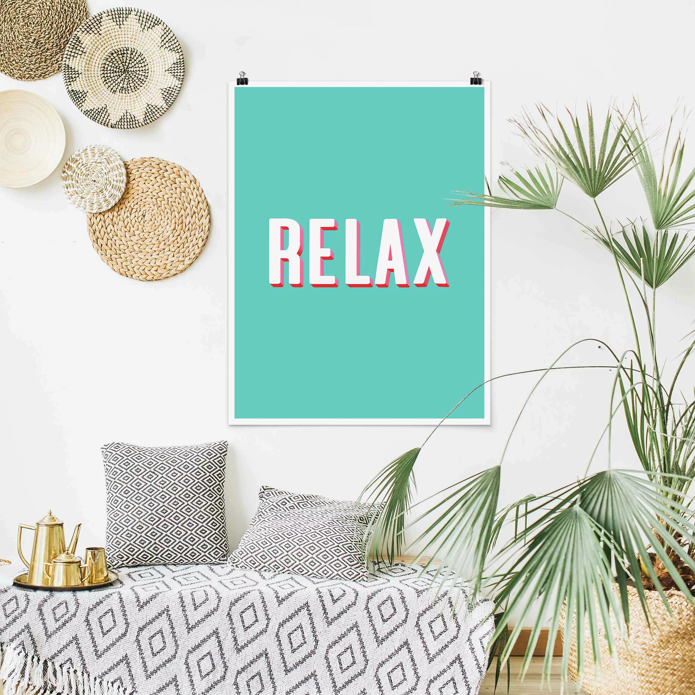 Poster Relax Typo auf Blau günstig online kaufen