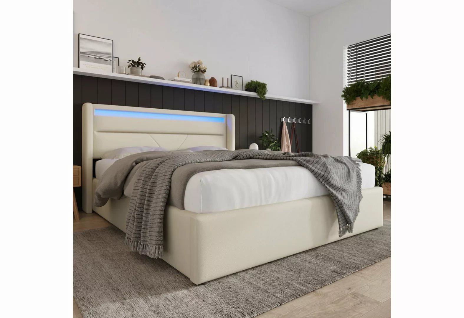 IDEASY Stauraumbett Polsterbett,Doppelbett Bettgestel, (mit LED-Beleuchtung günstig online kaufen