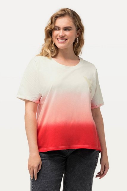 Ulla Popken Rundhalsshirt T-Shirt Bubble-Jersey Batikstreifen Rundhals günstig online kaufen