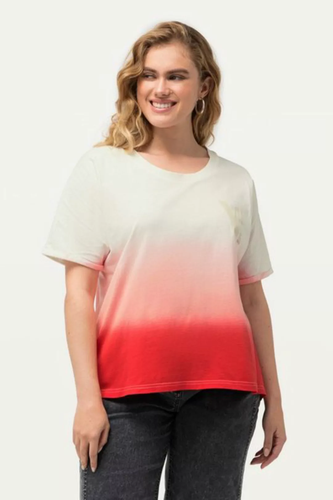 Ulla Popken T-Shirt T-Shirt Bubble-Jersey Batikstreifen Rundhals günstig online kaufen