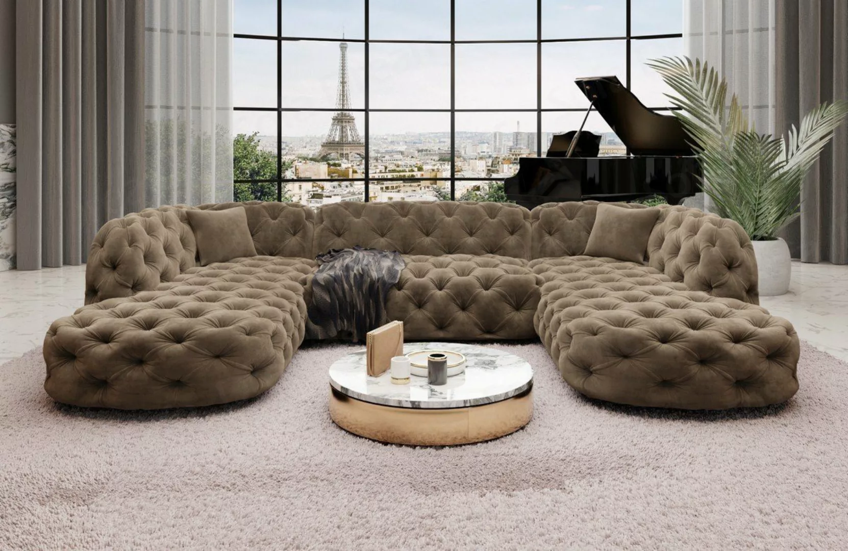 Sofa Dreams Wohnlandschaft Samtstoff Sofa Designer Couch Lanzarote U Lounge günstig online kaufen