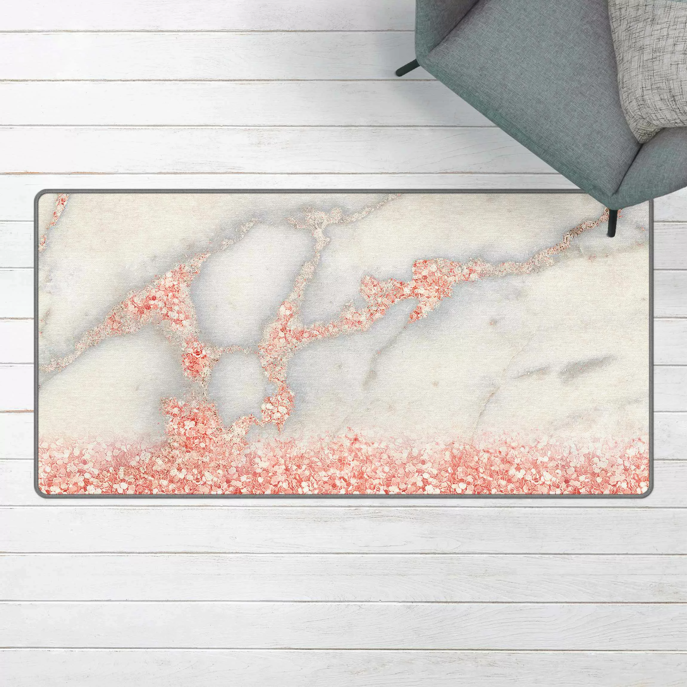 Teppich Marmoroptik mit Rosa Konfetti günstig online kaufen