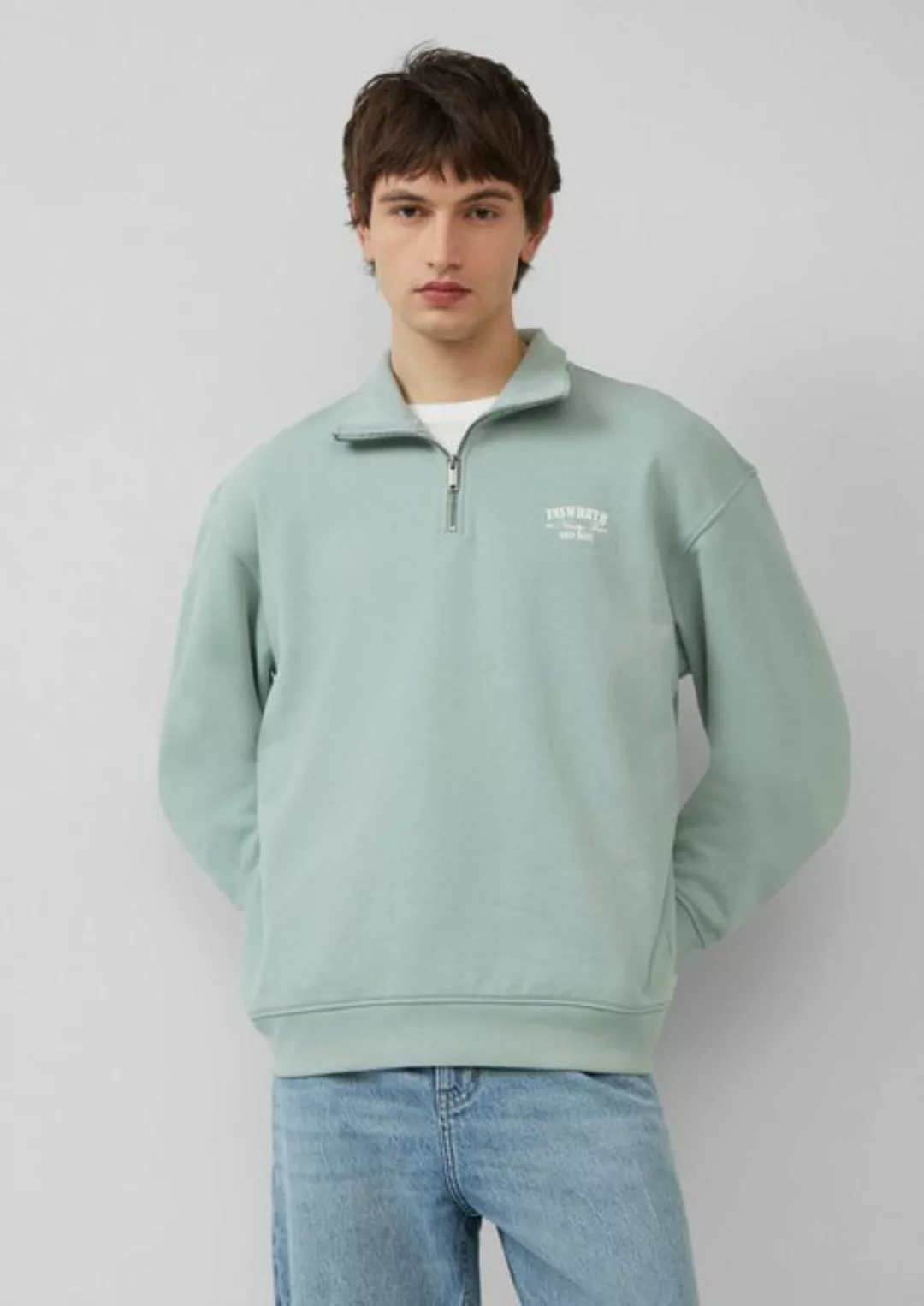 QS Sweatshirt Stehkragen Sweatshirt mit Reißverschluss und Frontprint günstig online kaufen