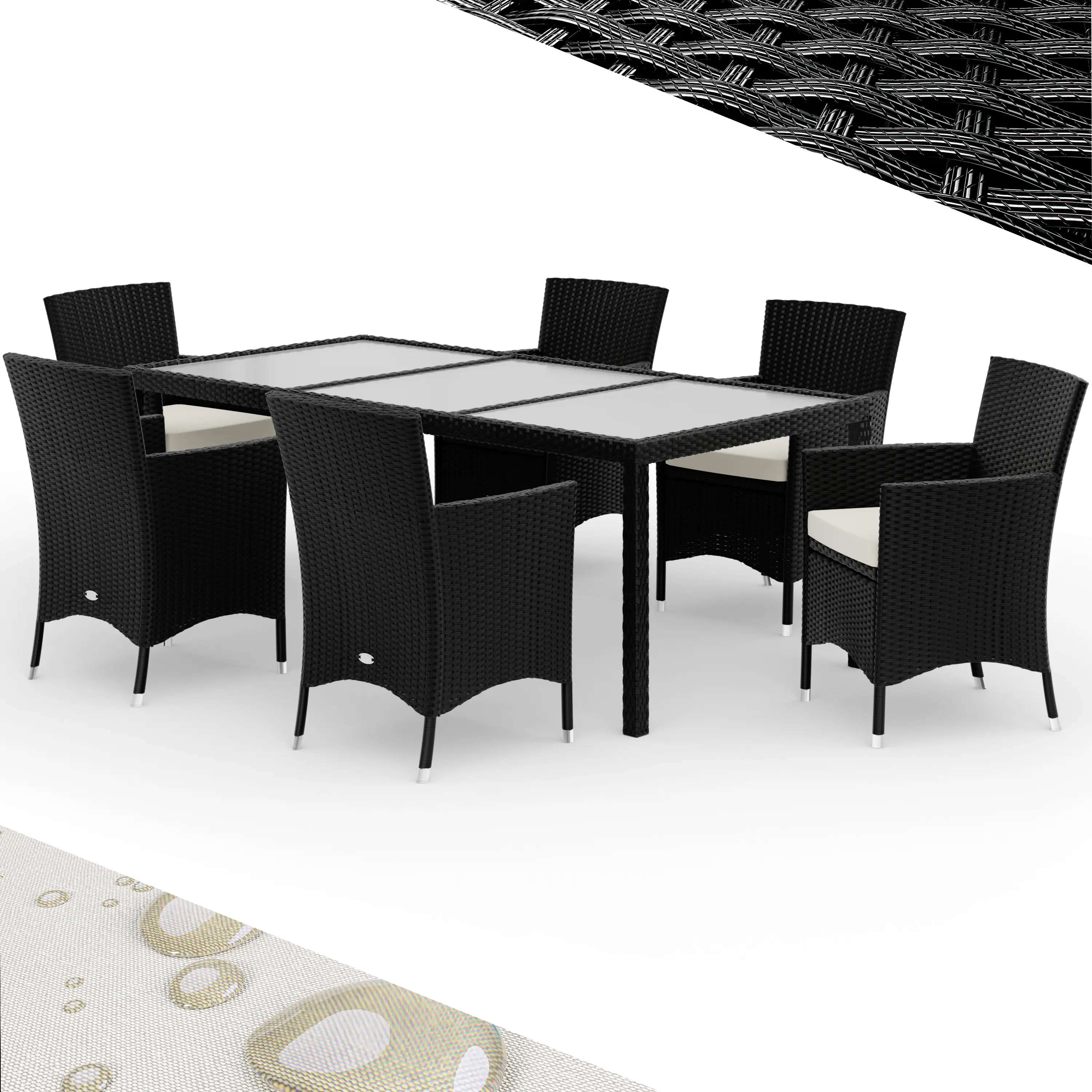 Polyrattan Garten-Sitzgruppe 7-tlg Schwarz/Creme günstig online kaufen