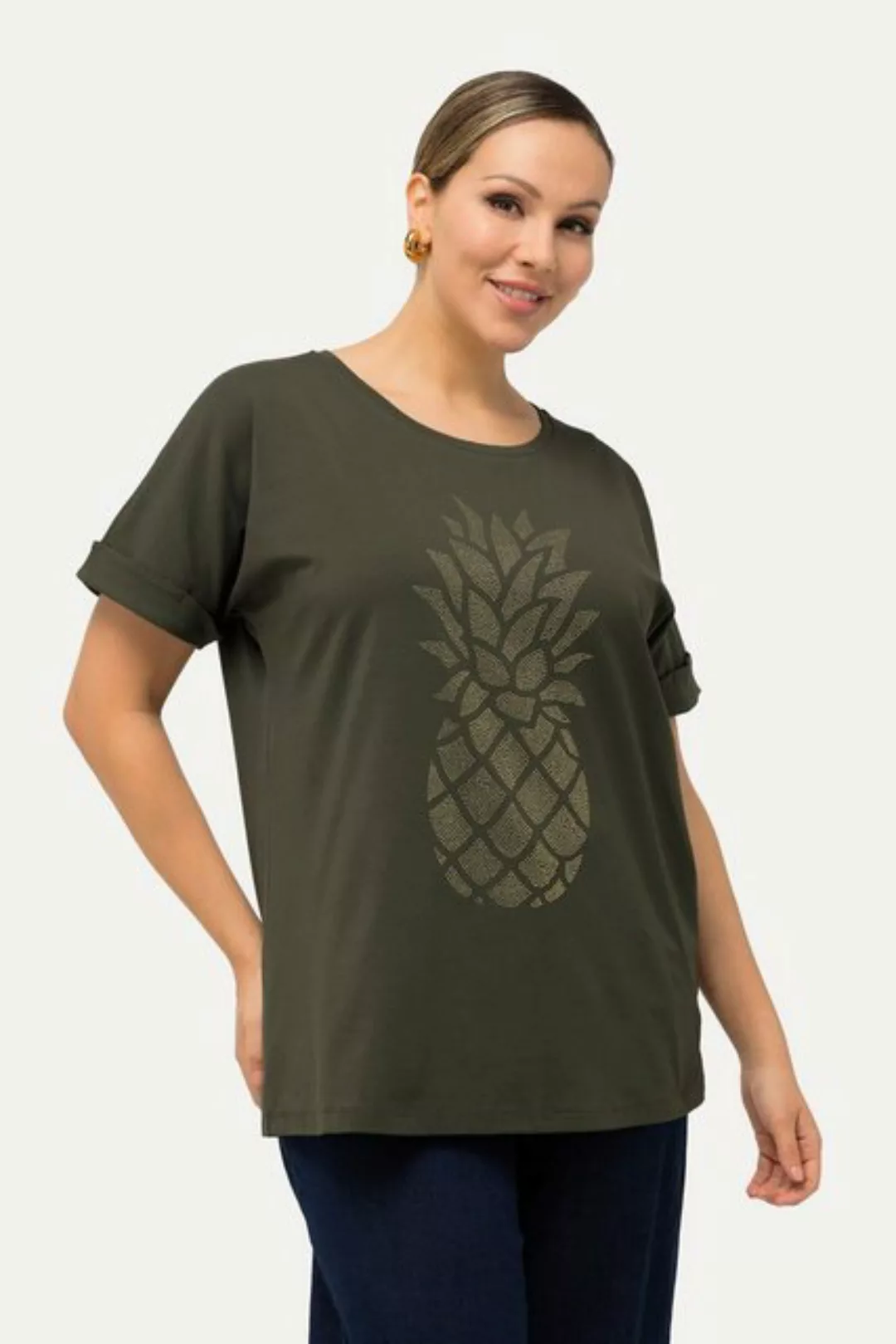 Ulla Popken T-Shirt T-Shirt Ananas Oversized Rundhals Halbarm günstig online kaufen