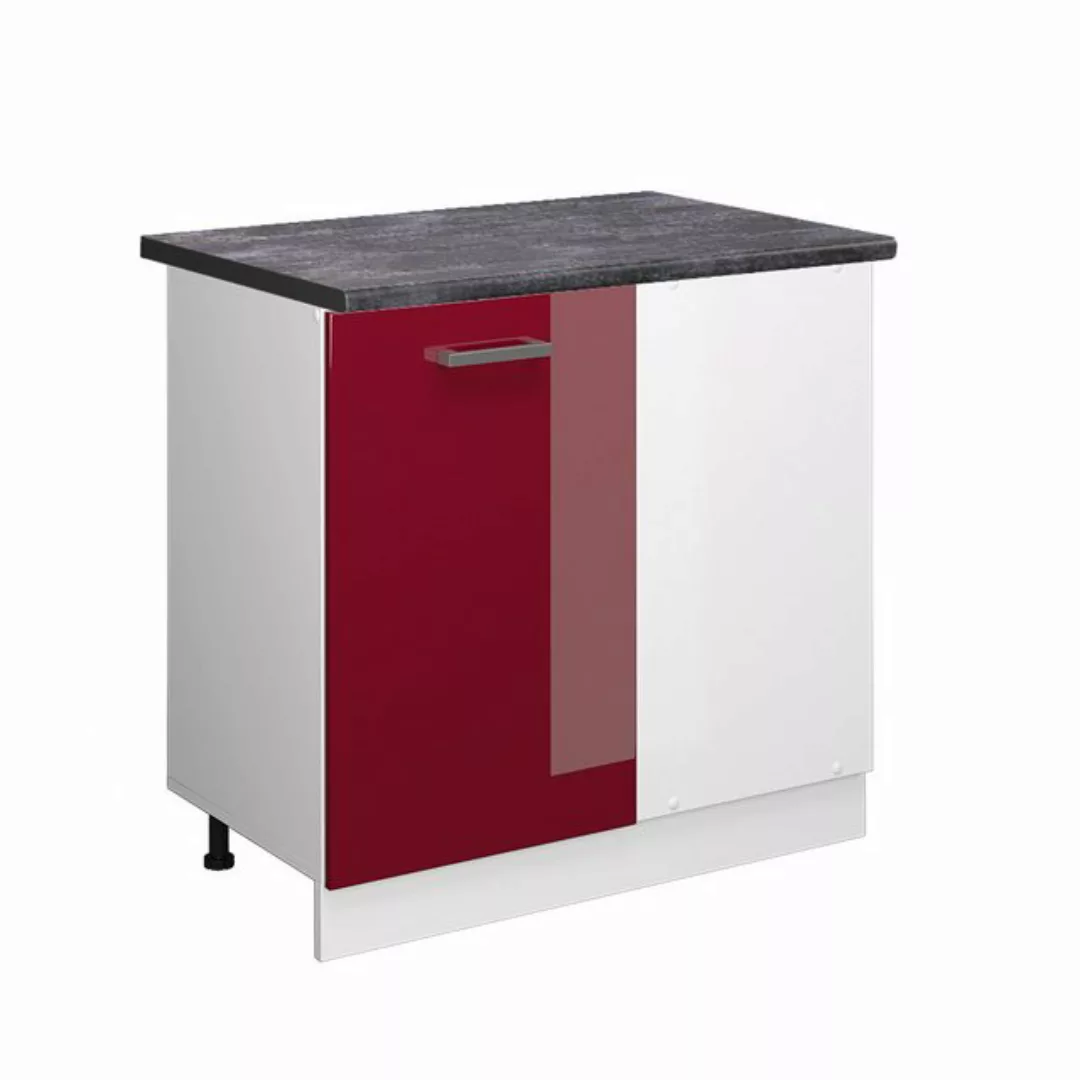 Vicco Eckunterschrank R-Line, Bordeaux Hochglanz/Weiß, 86 cm, AP Eiche günstig online kaufen