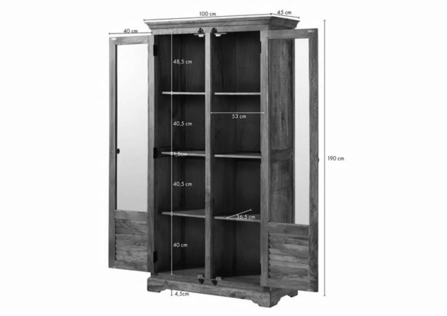 Massivmoebel24 Standvitrine Vitrine Mango 100x45x190 dunkelbraun geölt RODE günstig online kaufen