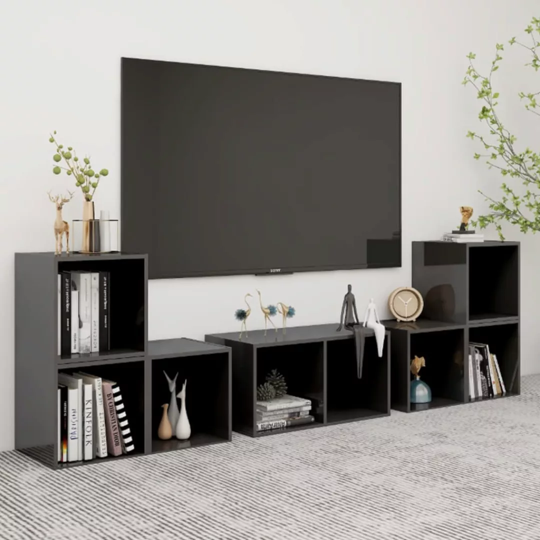 vidaXL TV-Schrank 6-tlg TV-Schrank-Set Hochglanz-Grau Spanplatte günstig online kaufen