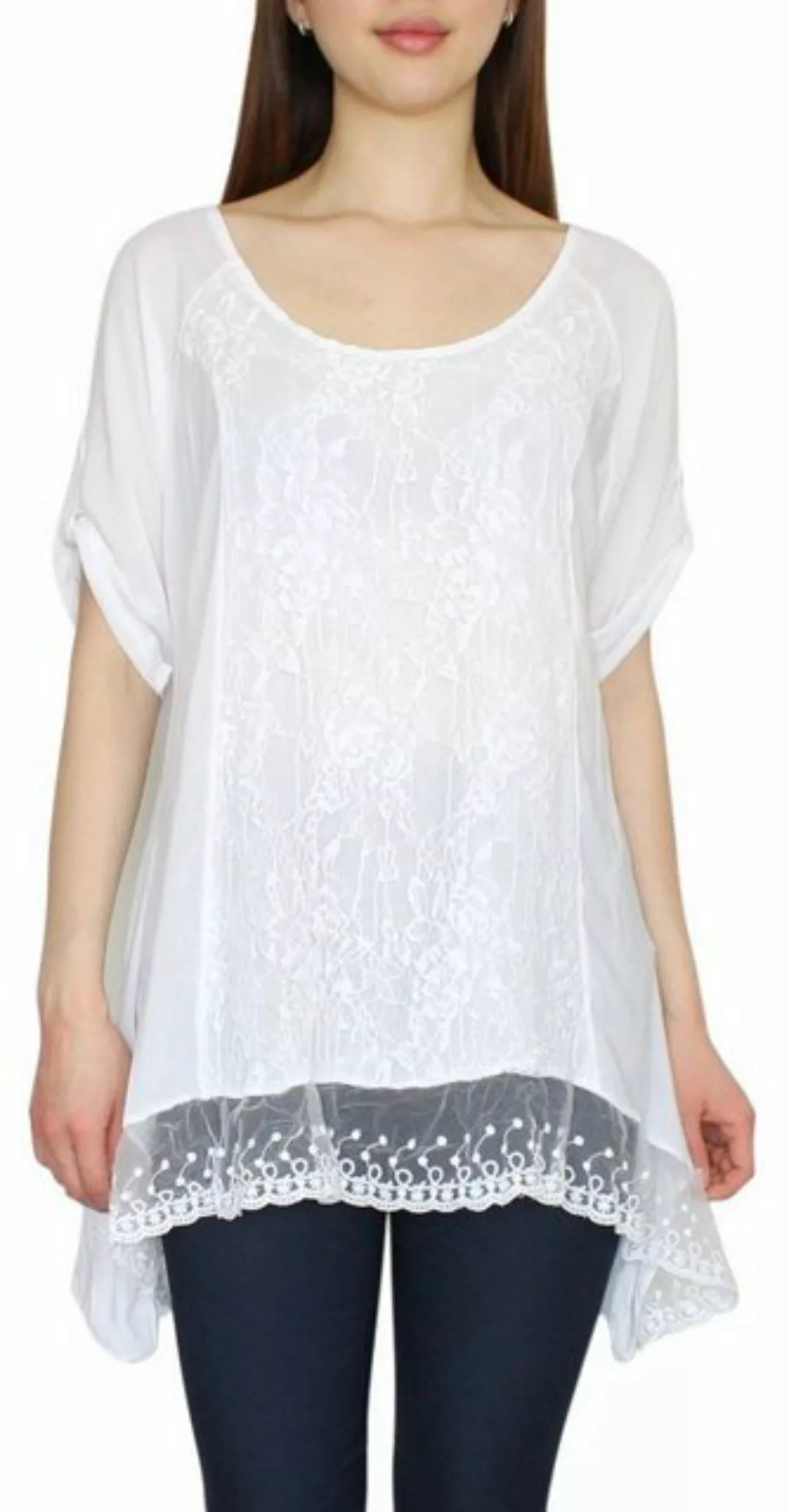 dy_mode Longshirt Damen Longshirt mit Spitze Sommer Tunika Kurzarm T-Shirt günstig online kaufen