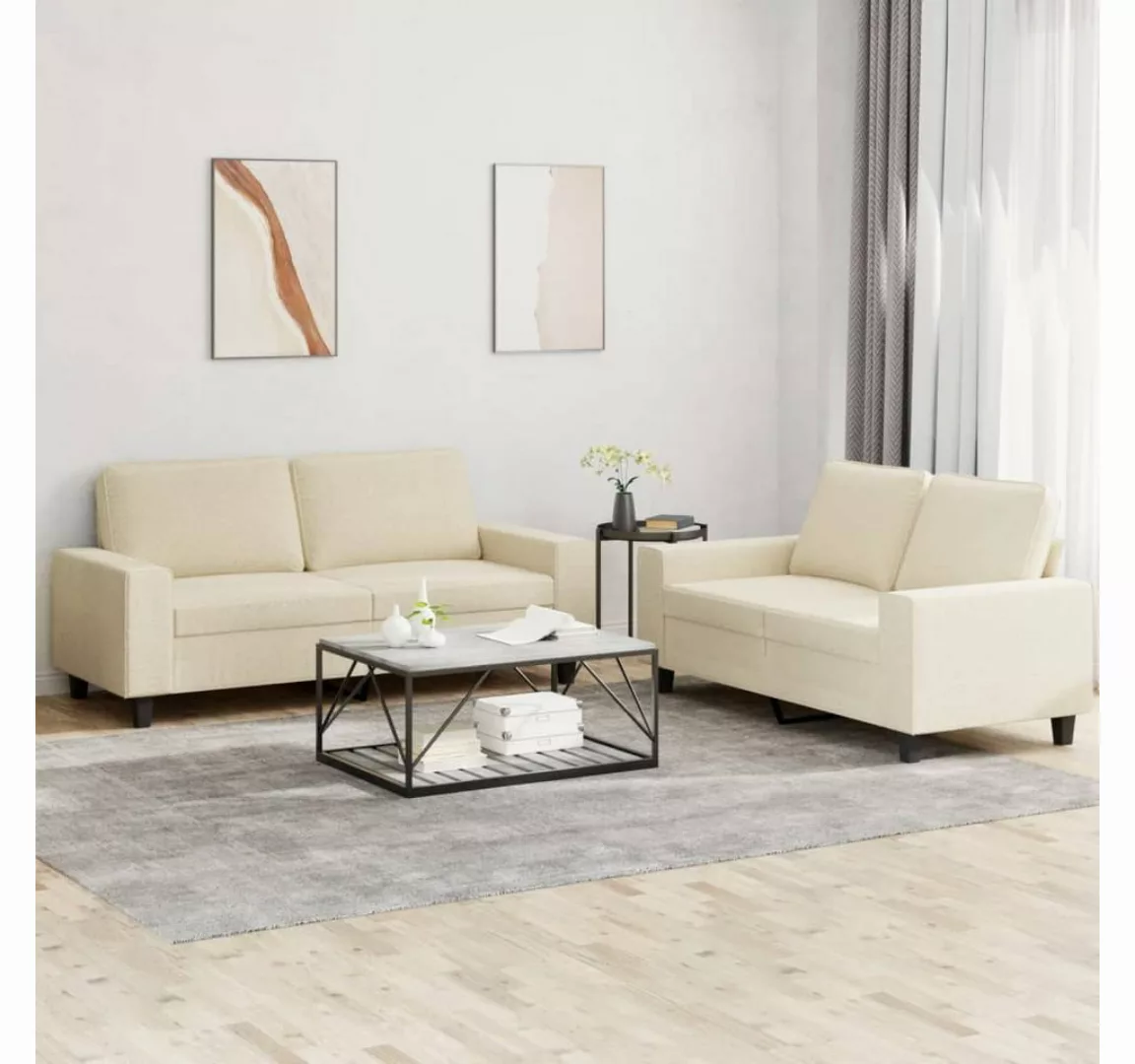 vidaXL Sofa Sofagarnitur Set mit Kissen Stoff, 2-tlg., Creme günstig online kaufen