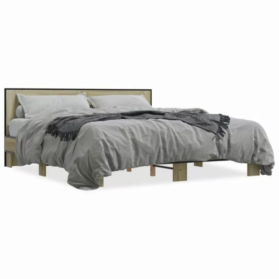 vidaXL Bett Bettgestell Sonoma-Eiche 200x200 cm Holzwerkstoff und Metall günstig online kaufen