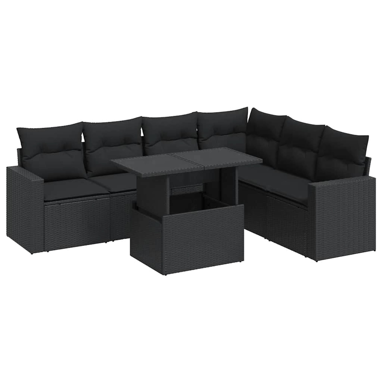 vidaXL 7-Tlg Garten-Sofagarnitur mit Kissen Schwarz Poly Rattan 3326326 günstig online kaufen